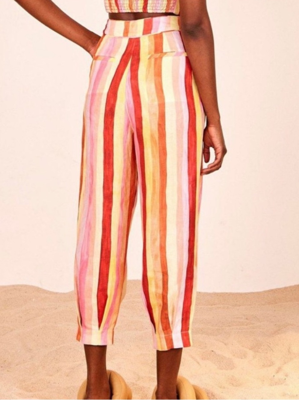 FARM RIO Sunny Striped Linen Pants size Large 100% Linen Tropical Vacation Beach - Picture 3 of 10
